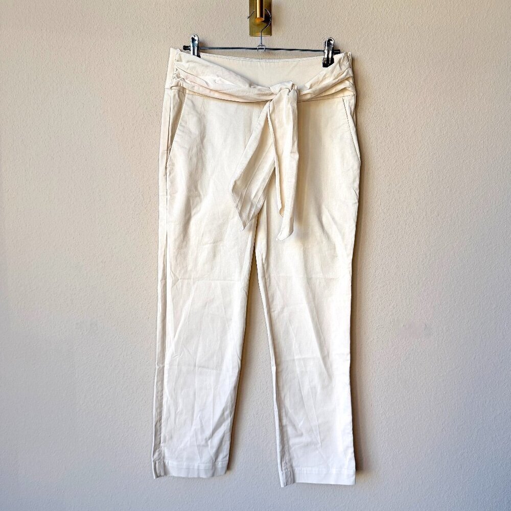 Brunello Cucinelli Off-White Cotton Tie Waist Cropped Pants Size US 2
